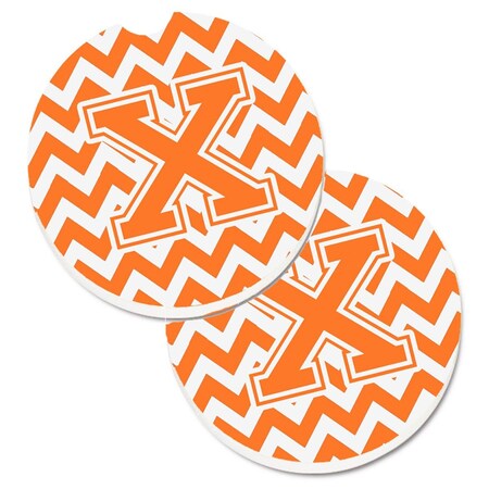 Carolines Treasures Letter x Chevron Orange and White  Cup Holder Car Coaster, PK2 CJ1046-XCARC